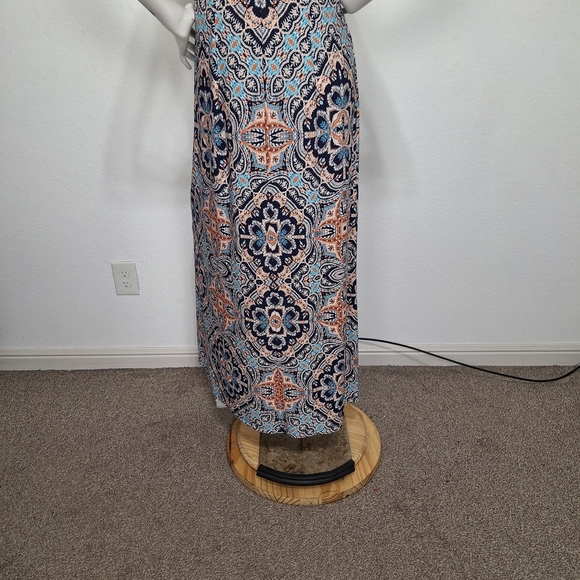 Chicos Navy Blue Orange Patterned Bohemian Retro Festival Boho Maxi Dress Size M - Picture 7 of 13